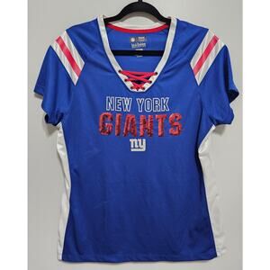 Women's New York NY Giants Football NFL Vneck Short Sleeve Red Sequins Jersey